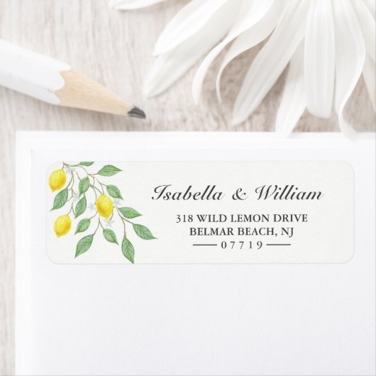 Moderne Waterverf Lemon Summer Weddenschap Etiket (Insitu)