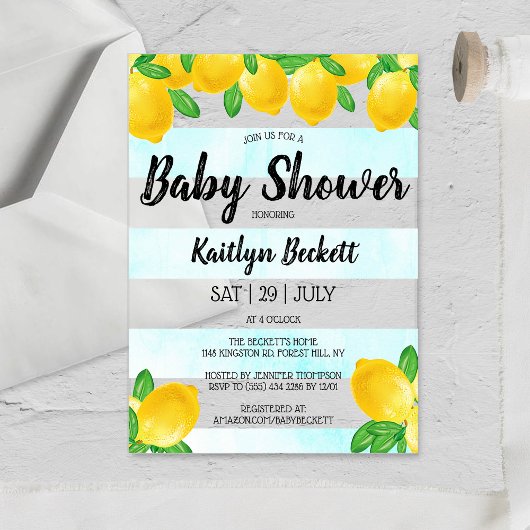 Moderne Waterverf Lemon Tree Baby shower Acryl Uitnodigingen