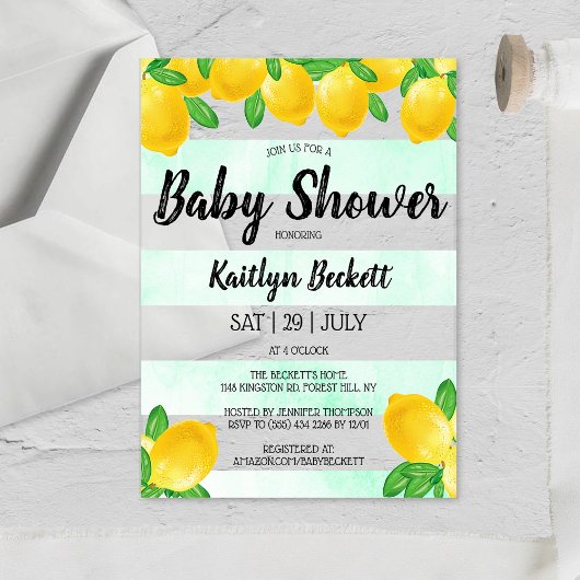 Moderne Waterverf Lemon Tree Baby shower Acryl Uitnodigingen