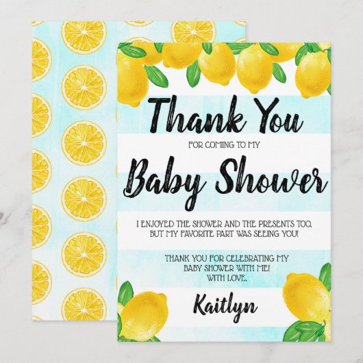 Moderne Waterverf Lemon Tree Baby shower Bedankkaart (Voorkant / Achterkant)