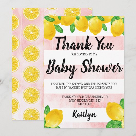 Moderne Waterverf Lemon Tree Baby shower Bedankkaart (Voorkant / Achterkant)