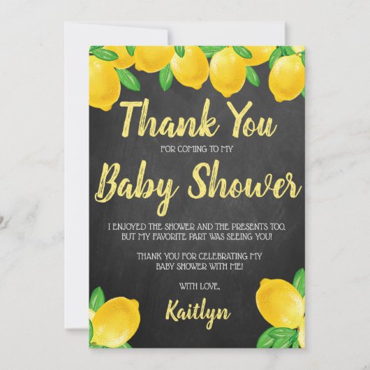 Moderne Waterverf Lemon Tree Baby shower Bedankkaart (Voorkant)