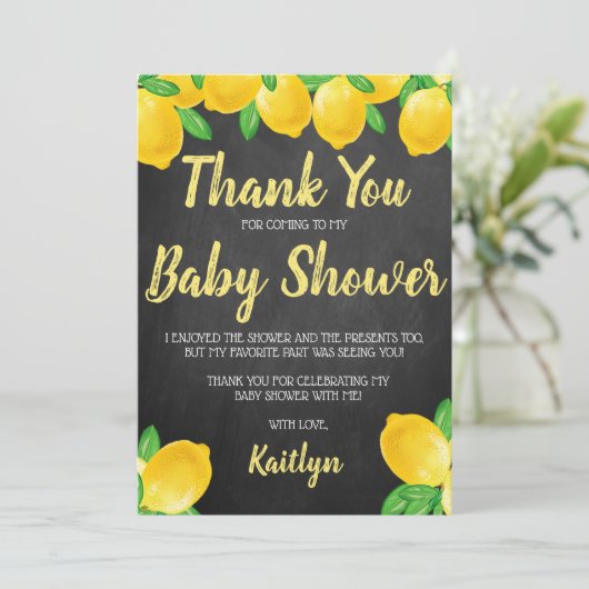 Moderne Waterverf Lemon Tree Baby shower Bedankkaart (Staand voorkant)