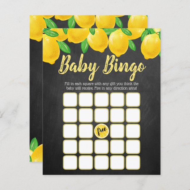 Moderne Waterverf Lemon Tree Baby shower Bingo (Voorkant / Achterkant)