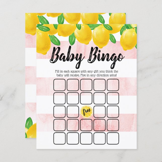 Moderne Waterverf Lemon Tree Baby shower Bingo (Voorkant / Achterkant)