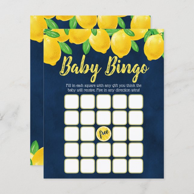 Moderne Waterverf Lemon Tree Baby shower Bingo (Voorkant / Achterkant)
