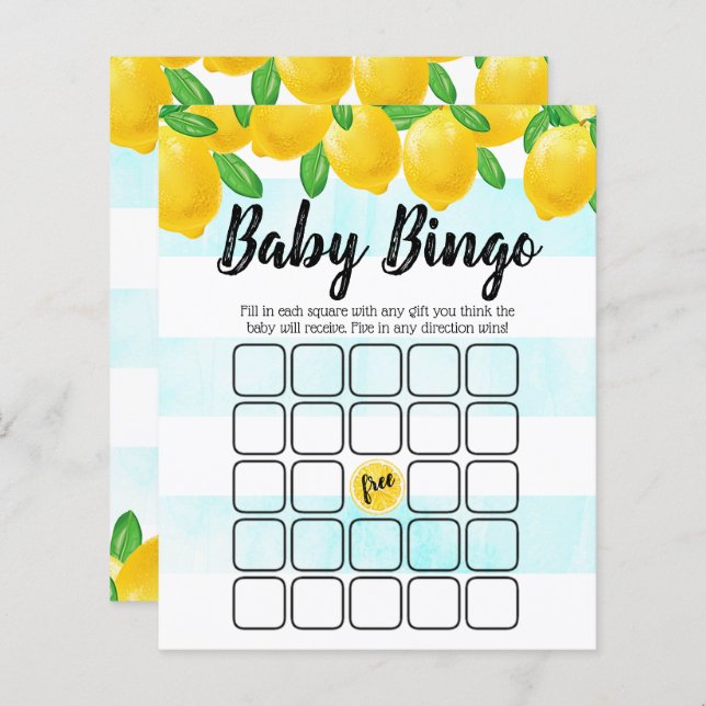 Moderne Waterverf Lemon Tree Baby shower Bingo (Voorkant / Achterkant)