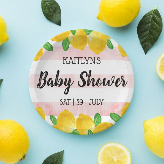 Moderne Waterverf Lemon Tree Baby shower Papieren Bordje