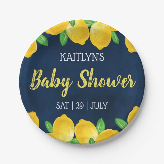 Moderne Waterverf Lemon Tree Baby shower Papieren Bordje (Voorkant)