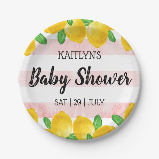 Moderne Waterverf Lemon Tree Baby shower Papieren Bordje (Voorkant)