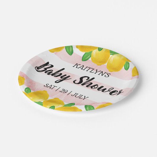 Moderne Waterverf Lemon Tree Baby shower Papieren Bordje (Gekanteld)