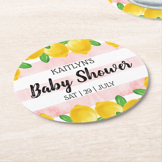 Moderne Waterverf Lemon Tree Baby shower Ronde Kartonnen Onderzetter (Gebogen)