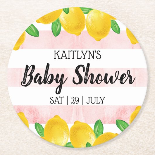 Moderne Waterverf Lemon Tree Baby shower Ronde Kartonnen Onderzetter (Voorkant)