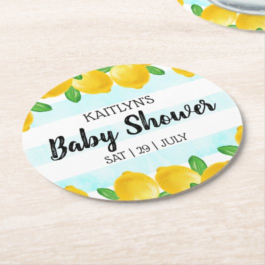 Moderne Waterverf Lemon Tree Baby shower Ronde Kartonnen Onderzetter (Gebogen)
