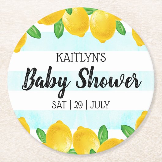 Moderne Waterverf Lemon Tree Baby shower Ronde Kartonnen Onderzetter (Voorkant)