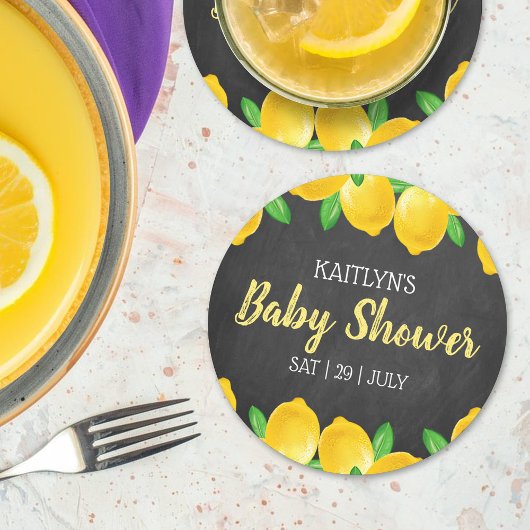Moderne Waterverf Lemon Tree Baby shower Ronde Kartonnen Onderzetter