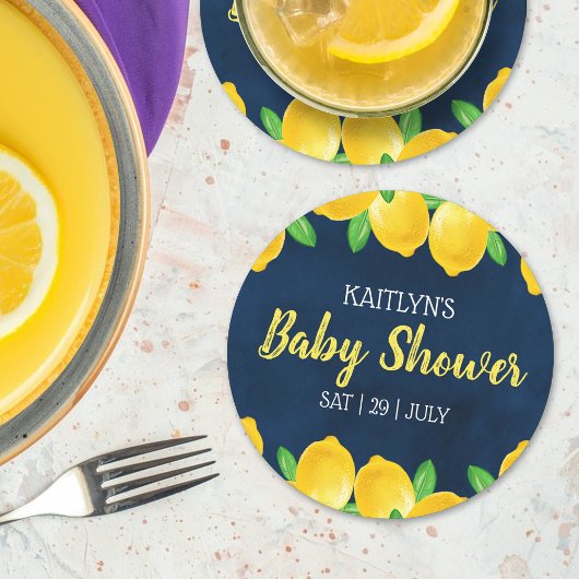 Moderne Waterverf Lemon Tree Baby shower Ronde Kartonnen Onderzetter