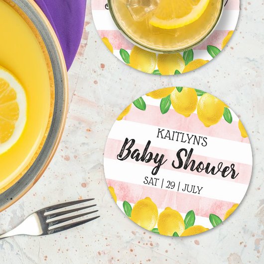 Moderne Waterverf Lemon Tree Baby shower Ronde Kartonnen Onderzetter