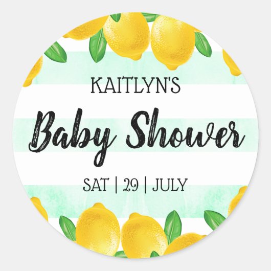 Moderne Waterverf Lemon Tree Baby shower Ronde Sticker (Voorkant)