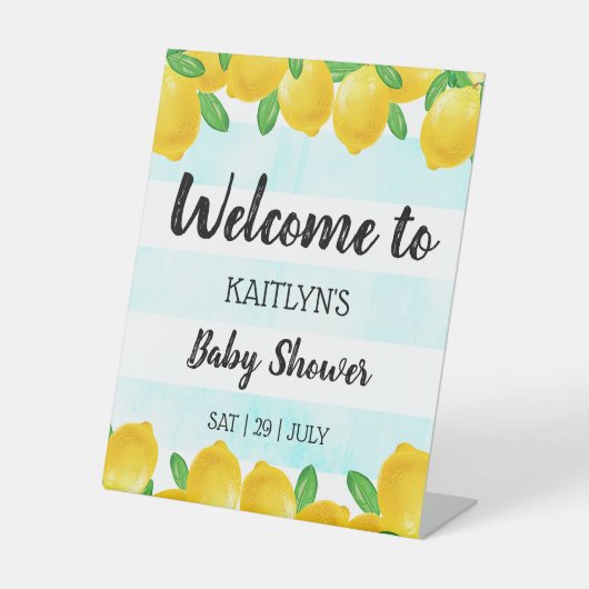 Moderne Waterverf Lemon Tree Baby shower Welkom Reclamebord Met Voetstuk (Voorkant)