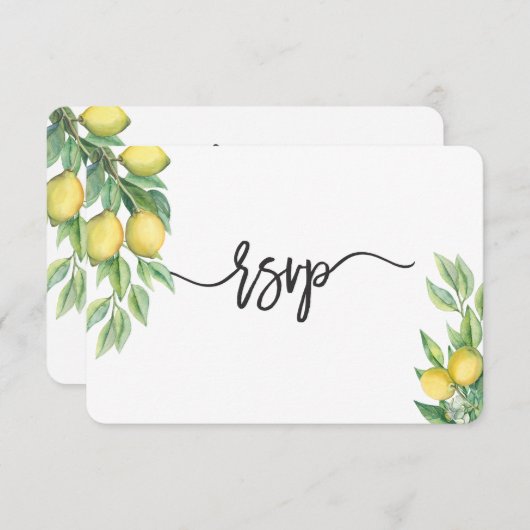 Moderne Waterverf Lemon Tropical Wedding RSVP (Voorkant / Achterkant)