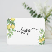 Moderne Waterverf Lemon Tropical Wedding RSVP (Staand voorkant)