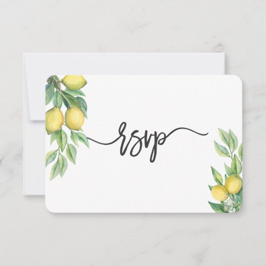 Moderne Waterverf Lemon Tropical Wedding RSVP Kaartje (Voorkant)