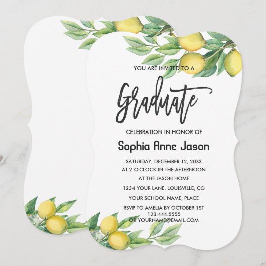 Moderne Waterverf Lemon Tropisch AFSTUDEREN Kaart (Voorkant / Achterkant)