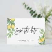 Moderne Waterverf Lemon Wedding Typografie Save The Date (Staand voorkant)