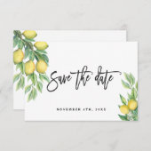 Moderne Waterverf Lemon Wedding Typografie Save The Date (Voorkant / Achterkant)