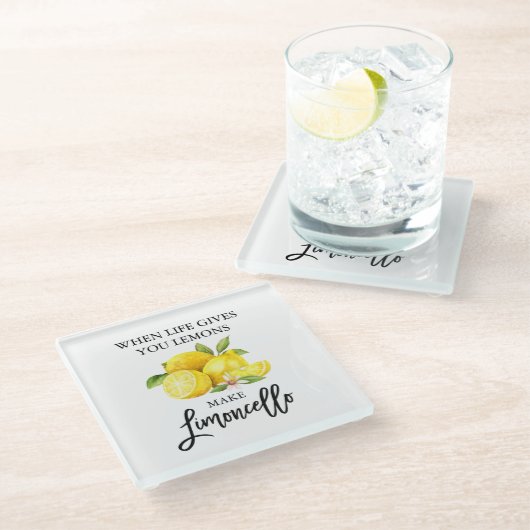 Moderne Waterverf Lemons Limoncello penseelscript Glazen Onderzetter (Schuin)