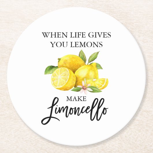 Moderne Waterverf Lemons Limoncello penseelscript Ronde Kartonnen Onderzetter (Voorkant)