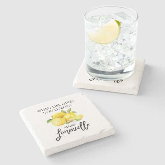 Moderne Waterverf Lemons Limoncello penseelscript Stenen Onderzetter (Zijkant)