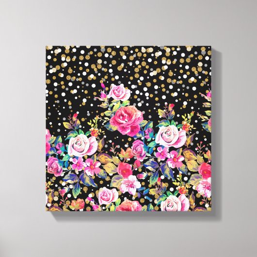 Moderne waterverf lente florale en goudstippen canvas afdruk (Voorkant)