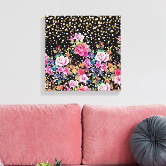 Moderne waterverf lente florale en goudstippen canvas afdruk (Insitu (Woonkamer))