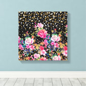 Moderne waterverf lente florale en goudstippen canvas afdruk (Insitu (Houten vloer))