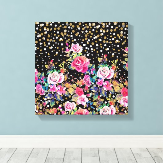 Moderne waterverf lente florale en goudstippen canvas afdruk (Insitu (Houten vloer))