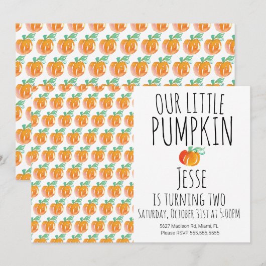 Moderne Waterverf Little Halloween Pumpkin Kaart (Voorkant / Achterkant)