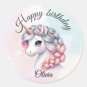 Moderne waterverf magische baby eenhoorn ronde sticker