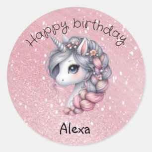 Moderne waterverf magische baby eenhoorn  ronde sticker