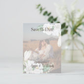 Moderne Waterverf Magnolia Bewaar de datumfoto Briefkaart (Staand voorkant)