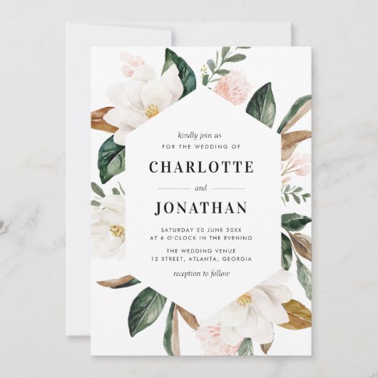 Moderne waterverf Magnolia Bloemen lijst bruiloft Kaart (Voorkant)