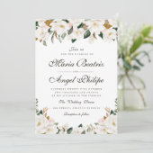 Moderne waterverf magnolia bloemenbruiloft kaart (Staand voorkant)