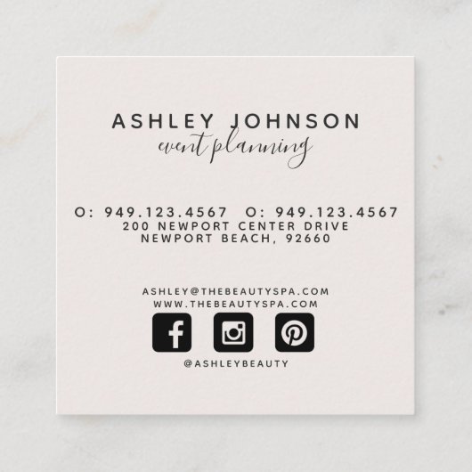 Moderne Waterverf Magnolia Blush en Black Script Vierkante Visitekaartje (Achterkant)