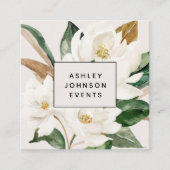 Moderne Waterverf Magnolia Blush en Black Script Vierkante Visitekaartje (Voorkant)