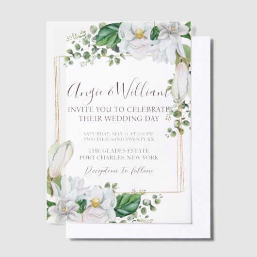 Moderne Waterverf Magnolia bruiloft Vellum Uitnodigingen (Offset)