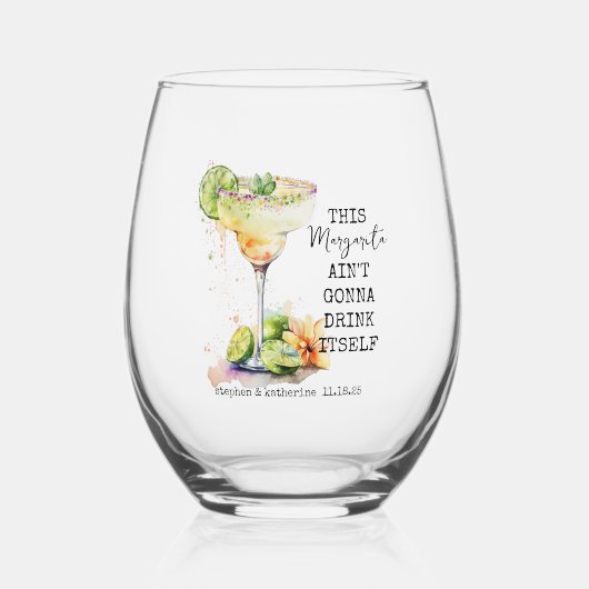 Moderne Waterverf Margarita Bruiloft Wijnglas Zonder Voet (Voorkant)