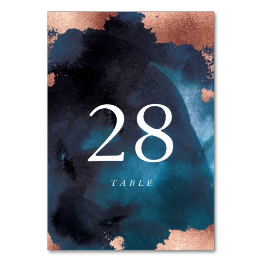 Moderne Waterverf Marine Blauw Roos Gouden Bruilof Kaart (Voorkant)