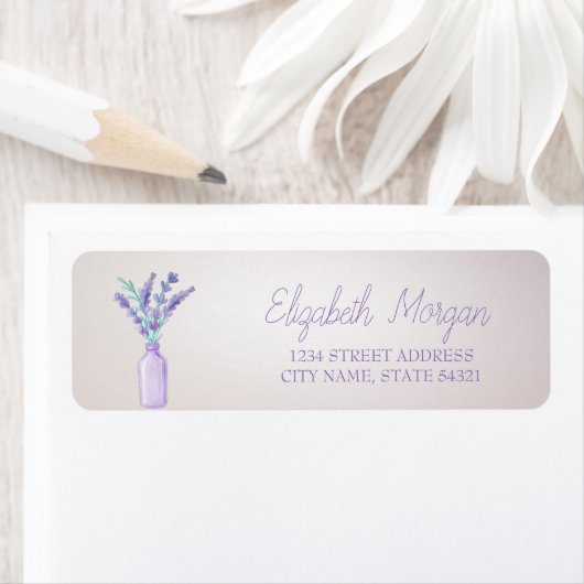 Moderne Waterverf Mason Jar Lavander Adres Etiket (Insitu)