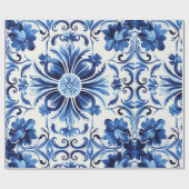 Moderne Waterverf mediterrane blauwe Tegels Cadeaupapier (Vlak)